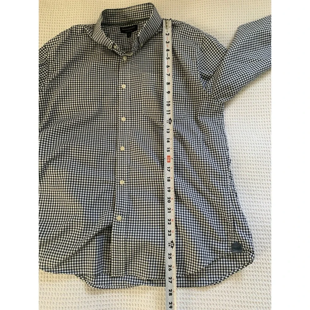 Banana Republic Shirt Men's Large L Untucked Fit White Blue Checked‎